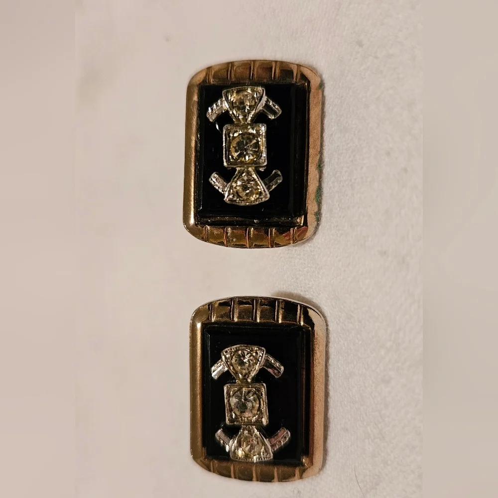 Vintage Rhinestone Cuff Links Jewelry Double Anchor Sickle Design Men Women
